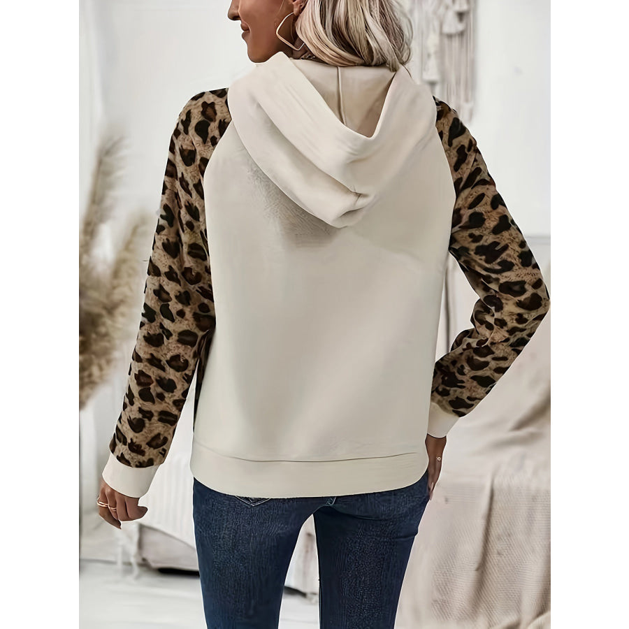 Leopard Half Button Long Sleeve Hoodie Apparel and Accessories