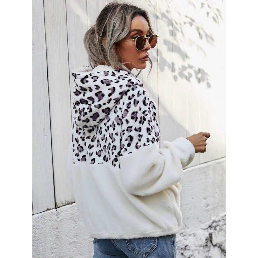 Leopard Half-Zip Dropped Shoulder Hoodie