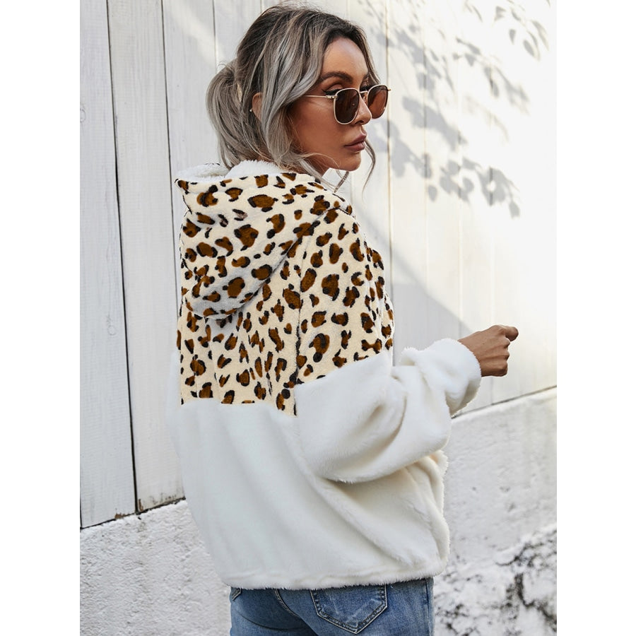 Leopard Half-Zip Dropped Shoulder Hoodie Pastel Yellow / S