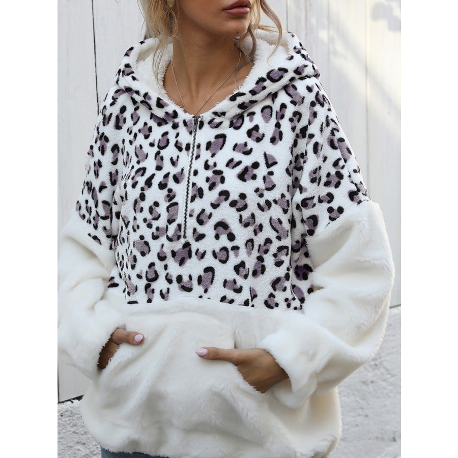 Leopard Half-Zip Dropped Shoulder Hoodie