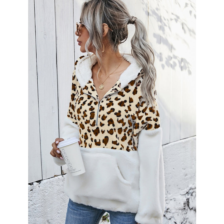 Leopard Half-Zip Dropped Shoulder Hoodie