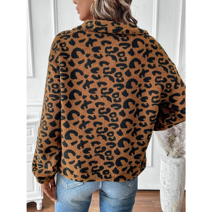 Leopard Half Zip Long Sleeve Sweatshirt Apparel and Accessories