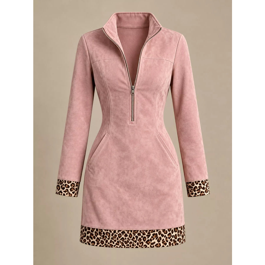 Leopard Half Zip Mini Dress Apparel and Accessories