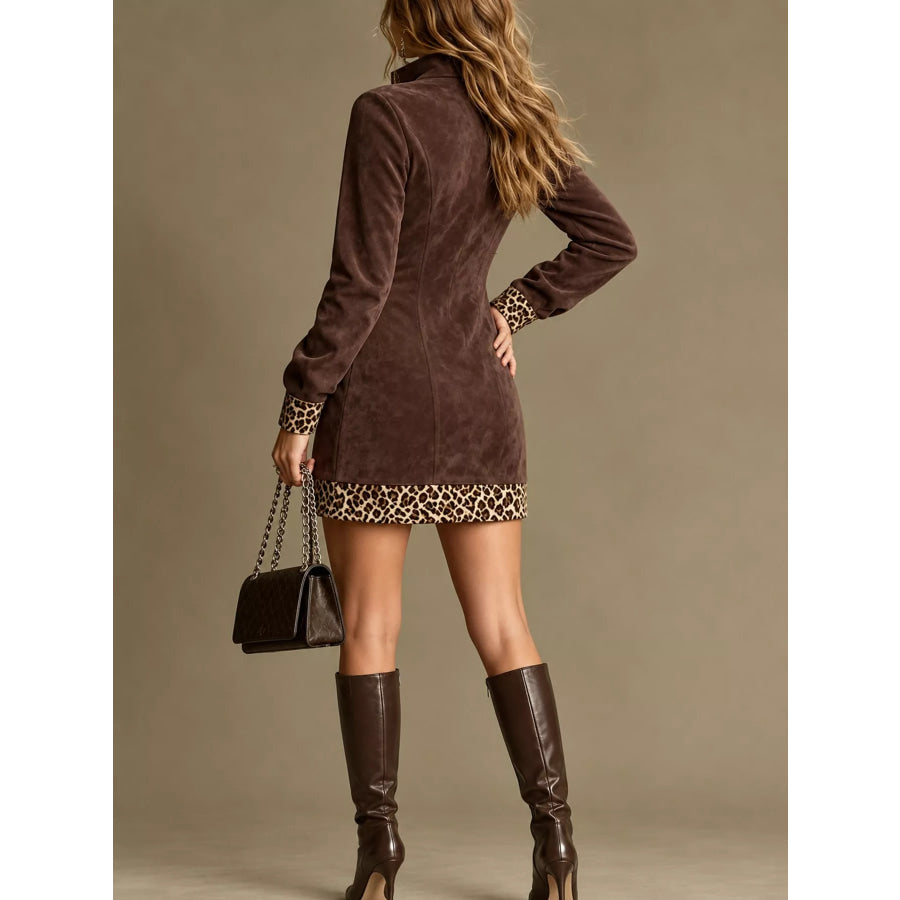 Leopard Half Zip Mini Dress Apparel and Accessories