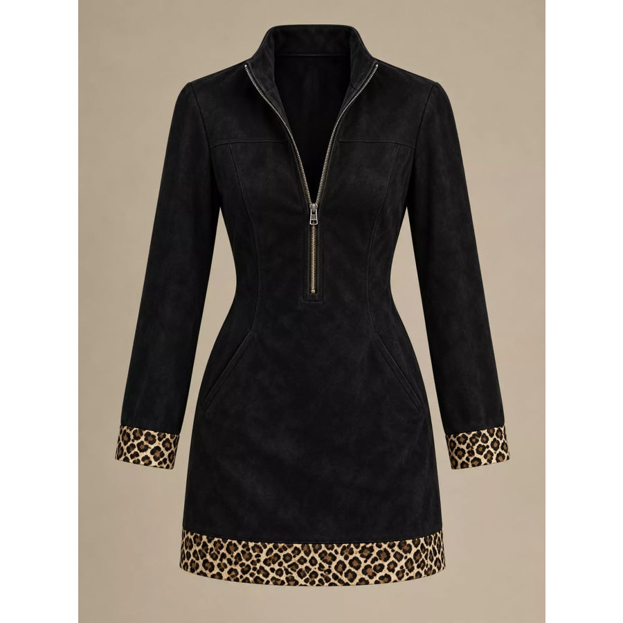 Leopard Half Zip Mini Dress Apparel and Accessories