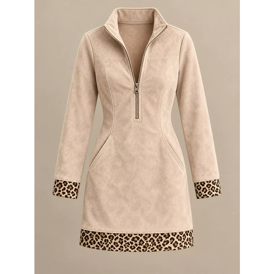 Leopard Half Zip Mini Dress Apparel and Accessories