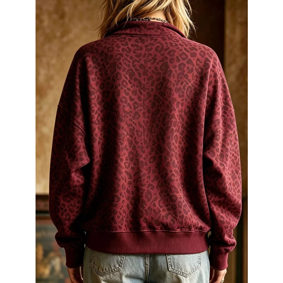 Leopard Half Zip Oversized Sweatshirt Apparel and Accessories