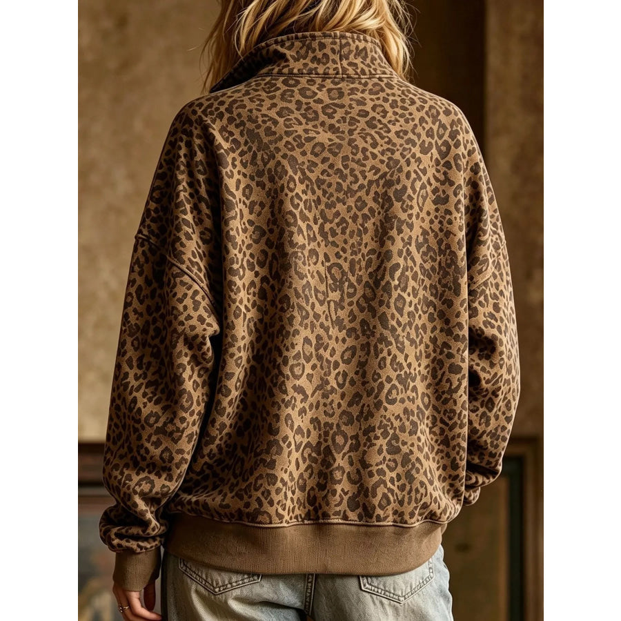 Leopard Half Zip Oversized Sweatshirt Apparel and Accessories