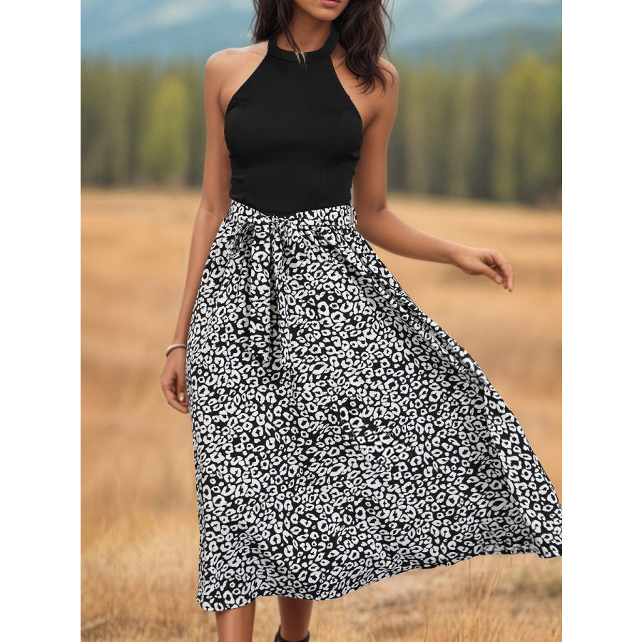 Leopard Halter Neck Midi Dress Apparel and Accessories