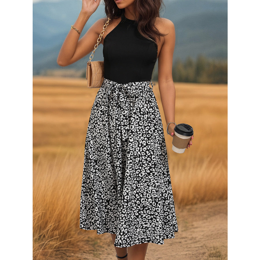 Leopard Halter Neck Midi Dress Apparel and Accessories