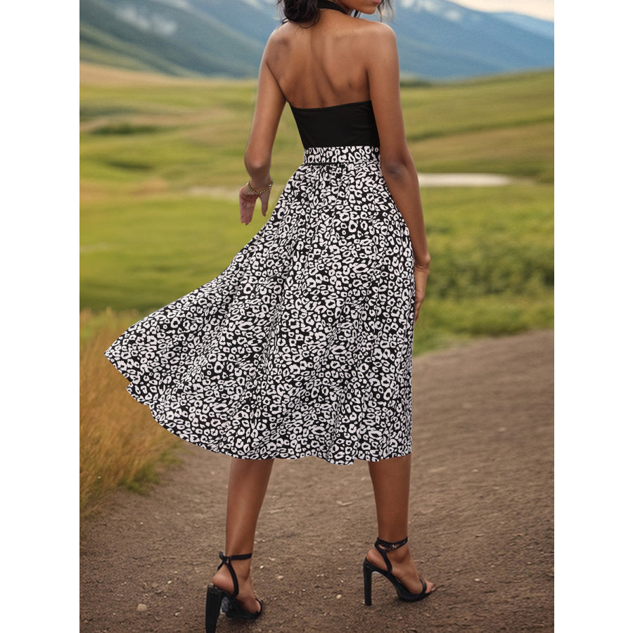 Leopard Halter Neck Midi Dress Apparel and Accessories