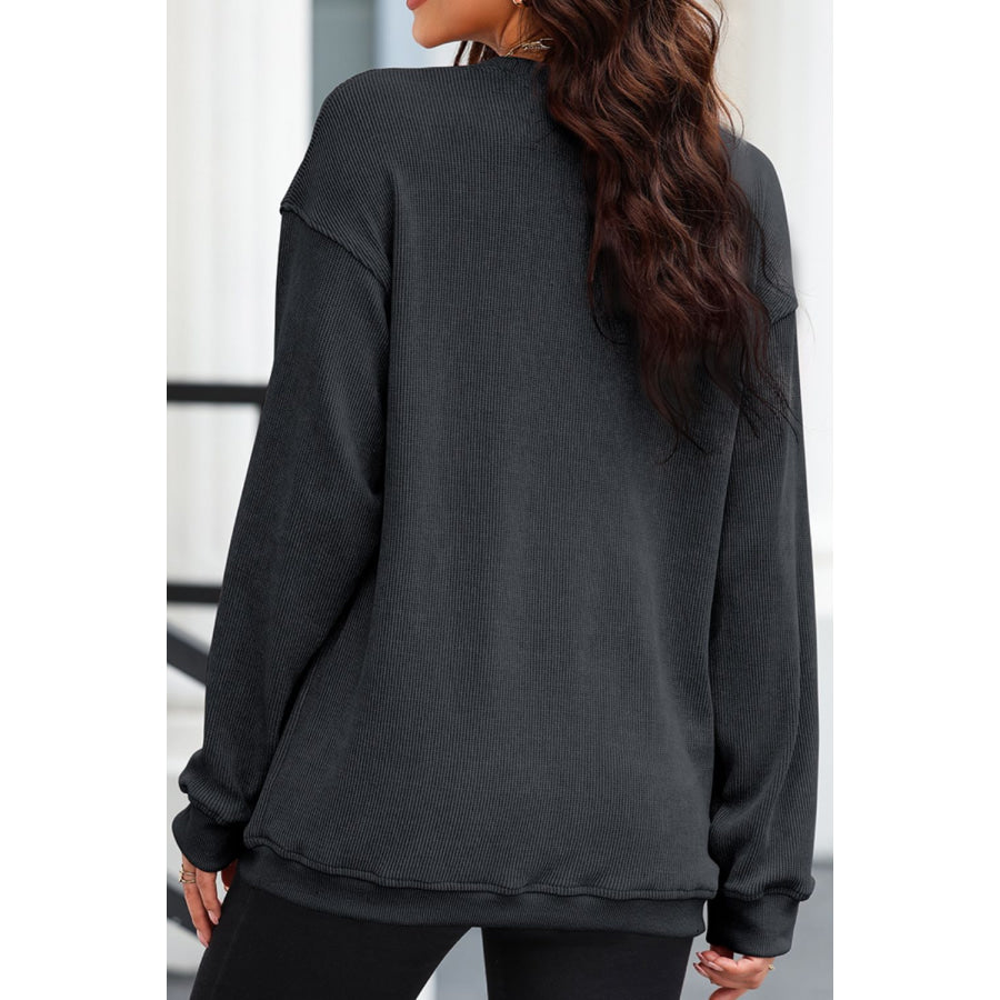 Leopard Heart Drop Shoulder Long Sleeve Sweatshirt Apparel and Accessories