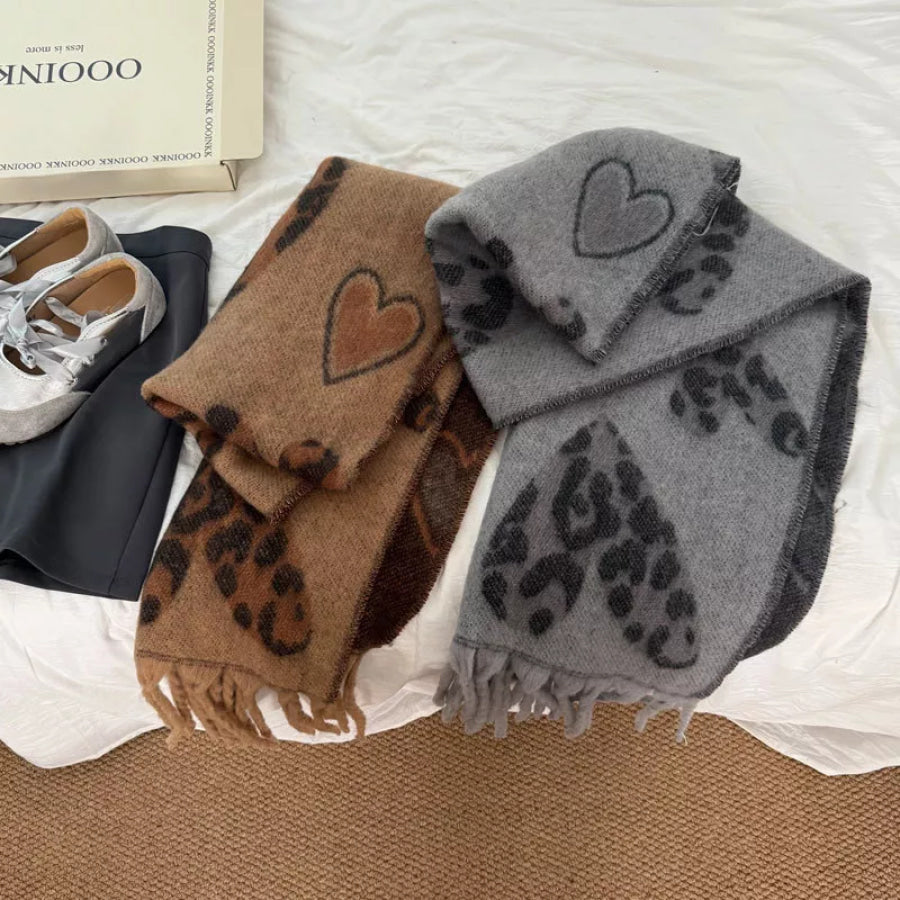 Leopard Heart Warm Scarf Apparel and Accessories