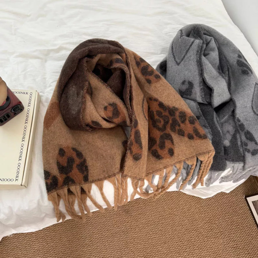 Leopard Heart Warm Scarf Apparel and Accessories