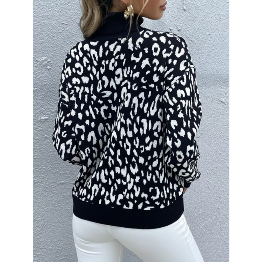 Leopard High Neck Pullover Sweater Apparel and Accessories