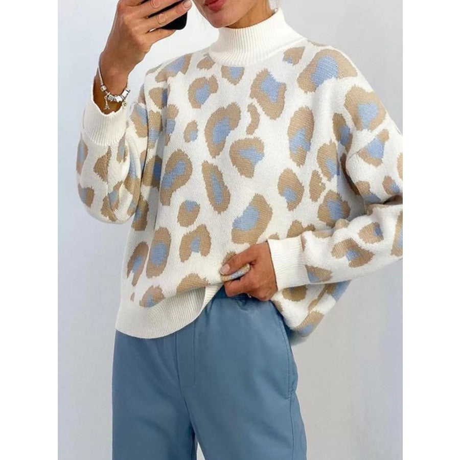 Leopard High Neck Sweater Apparel and Accessories