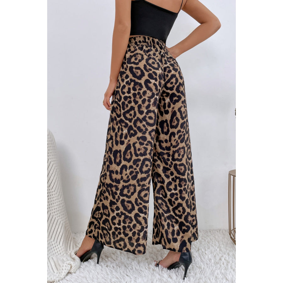 Leopard High Waist Wide Leg Pants Apparel and Accessories