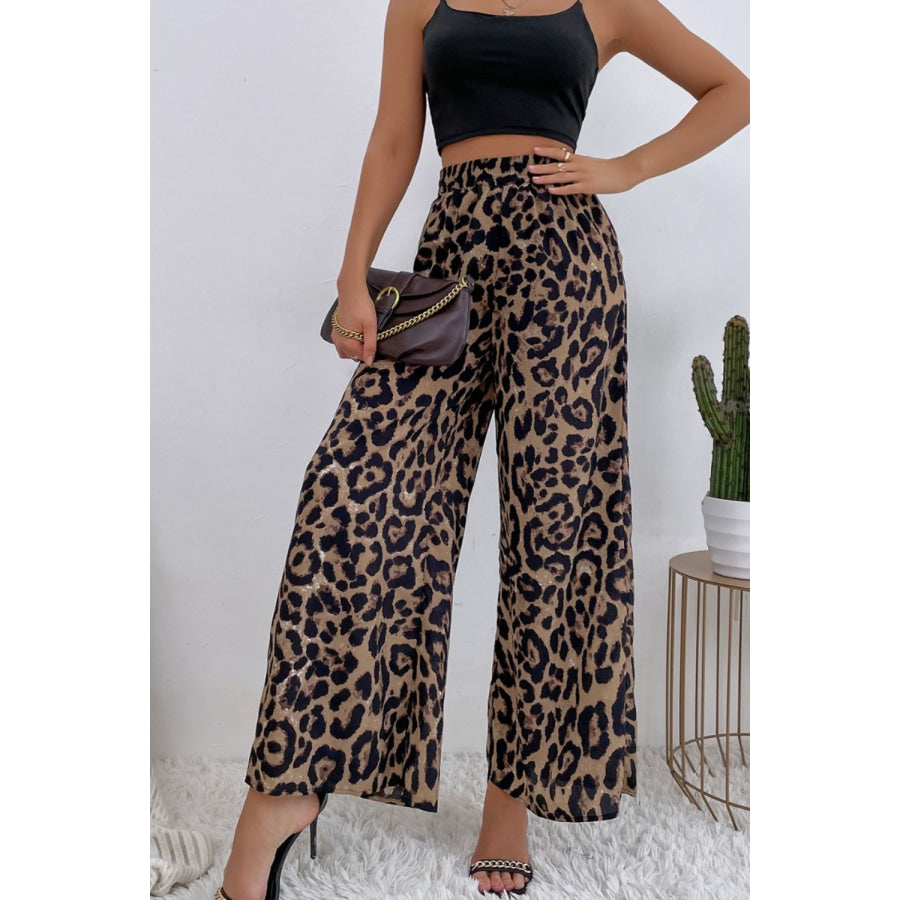 Leopard High Waist Wide Leg Pants Apparel and Accessories