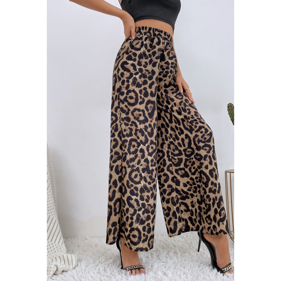 Leopard High Waist Wide Leg Pants Apparel and Accessories