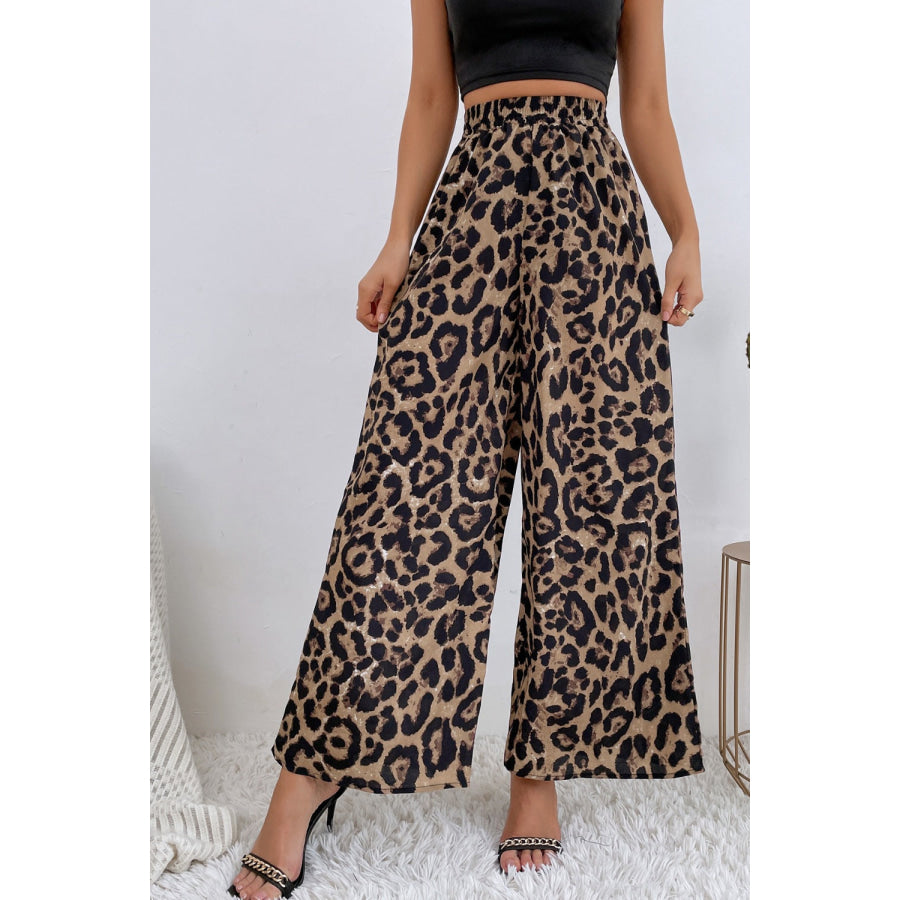 Leopard High Waist Wide Leg Pants Apparel and Accessories