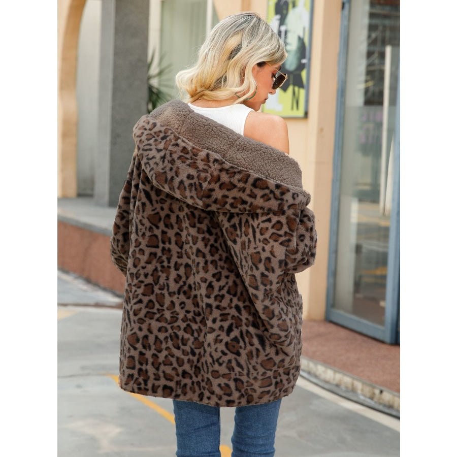 Leopard Hooded Coat with Pockets