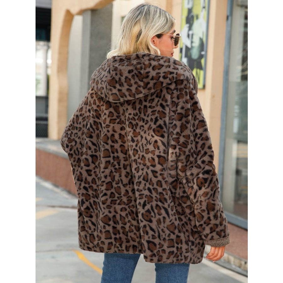 Leopard Hooded Coat with Pockets Chestnut / S