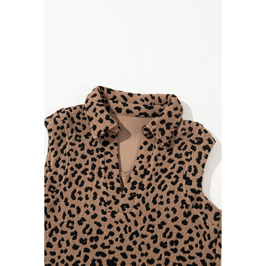 Leopard Johnny Collar Sleeveless Mini Dress Apparel and Accessories