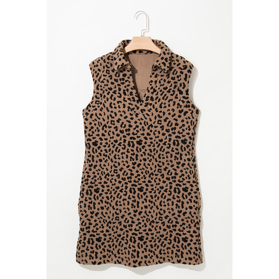 Leopard Johnny Collar Sleeveless Mini Dress Apparel and Accessories