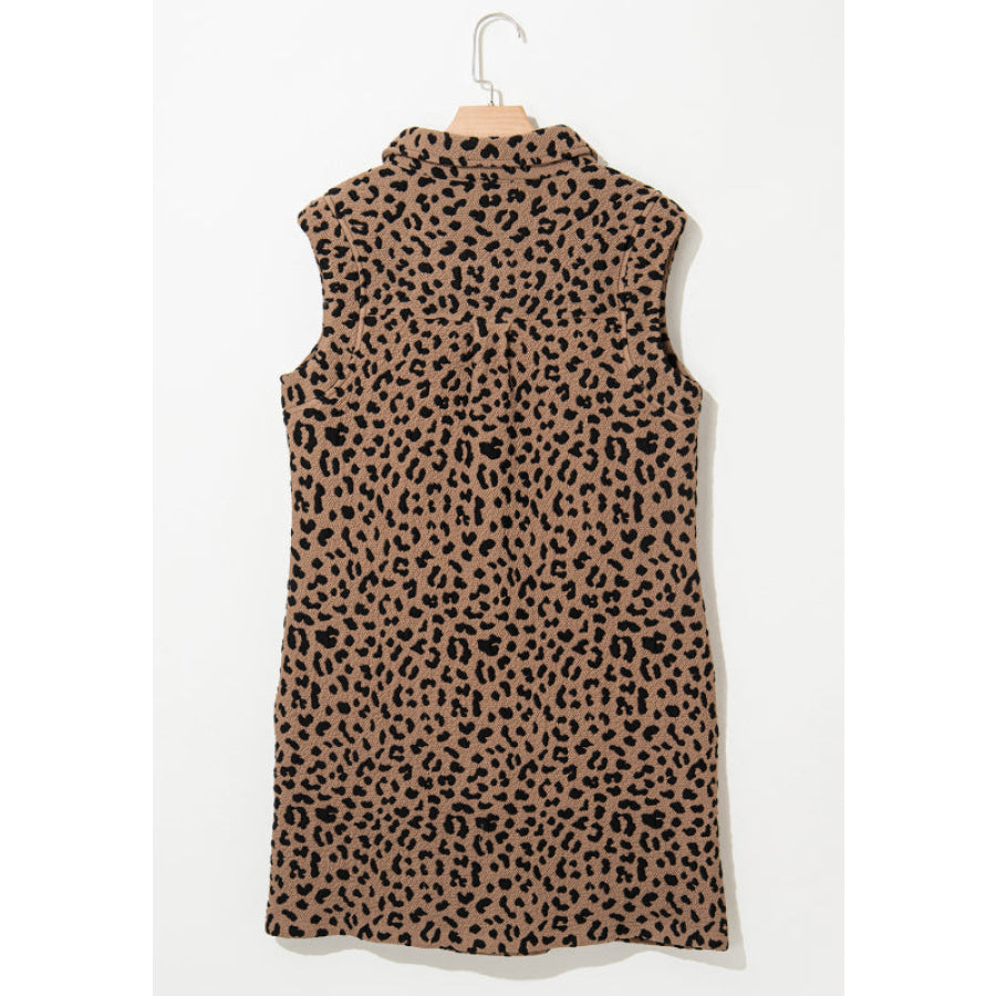 Leopard Johnny Collar Sleeveless Mini Dress Apparel and Accessories