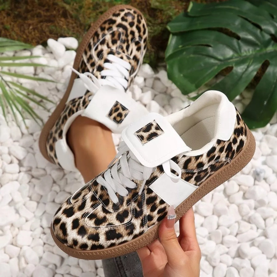 Leopard Lace Up Sneakers Apparel and Accessories