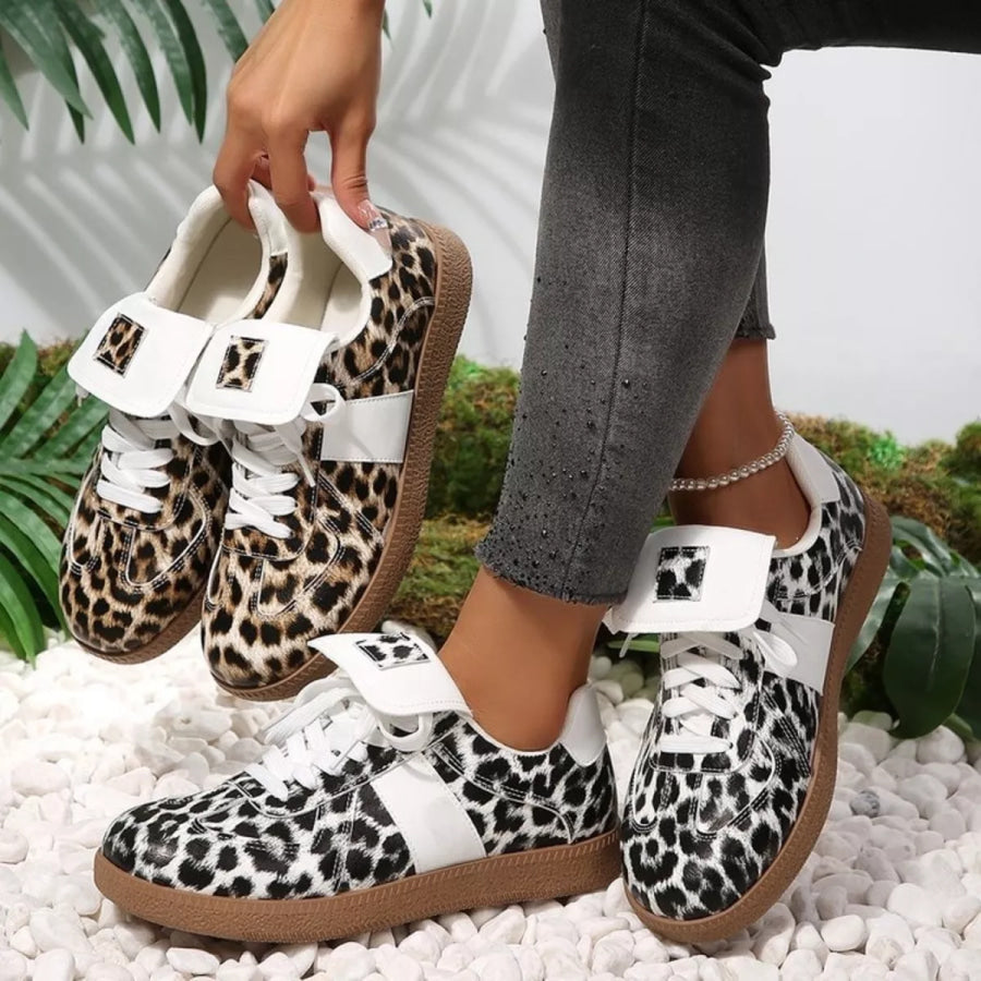 Leopard Lace Up Sneakers Apparel and Accessories