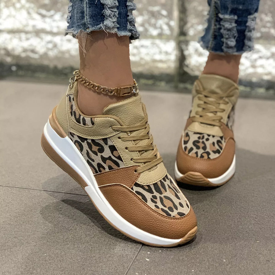 Leopard Lace Up Sneakers Apparel and Accessories