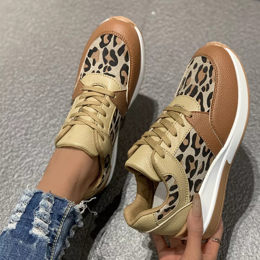 Leopard Lace Up Sneakers Apparel and Accessories