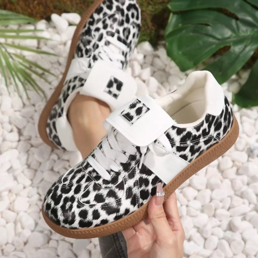 Leopard Lace Up Sneakers Apparel and Accessories