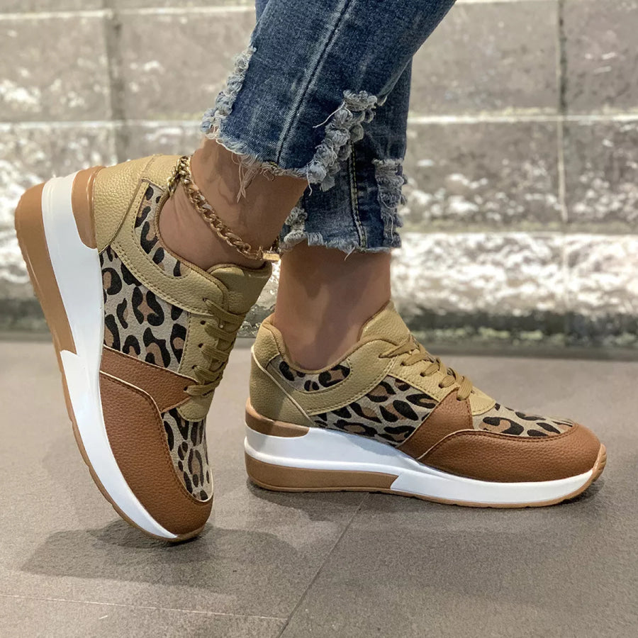Leopard Lace Up Sneakers Apparel and Accessories