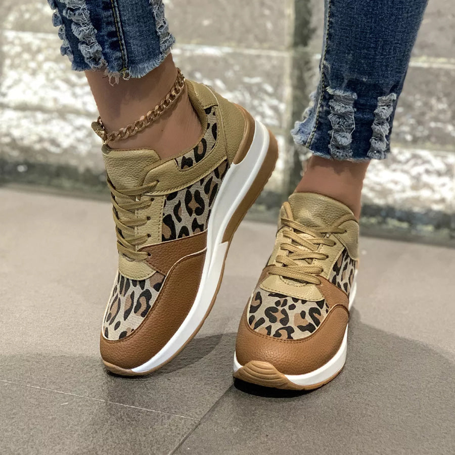 Leopard Lace Up Sneakers Apparel and Accessories