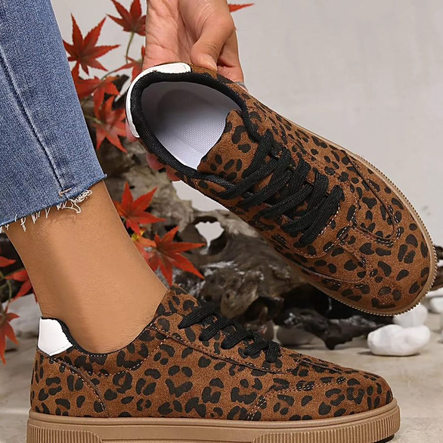 Leopard Lace Up Sneakers Apparel and Accessories