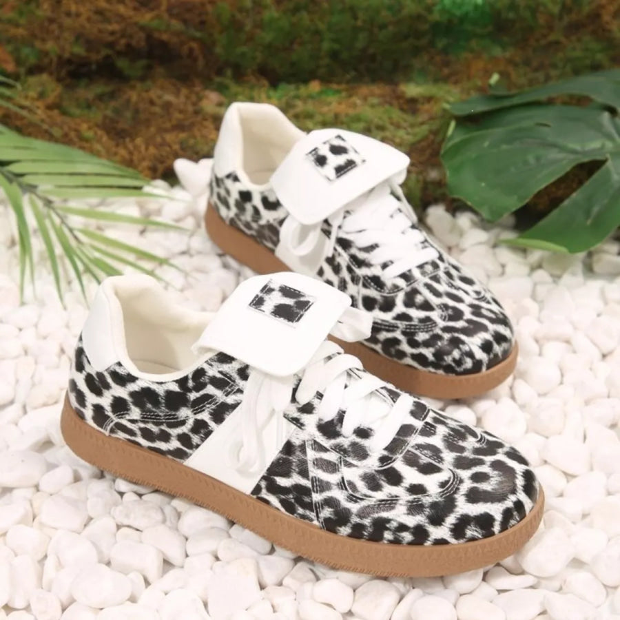 Leopard Lace Up Sneakers Black / 36 Apparel and Accessories