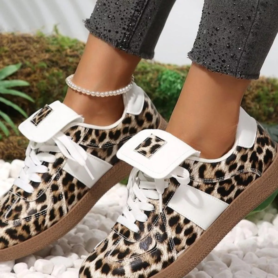 Leopard Lace Up Sneakers Apparel and Accessories