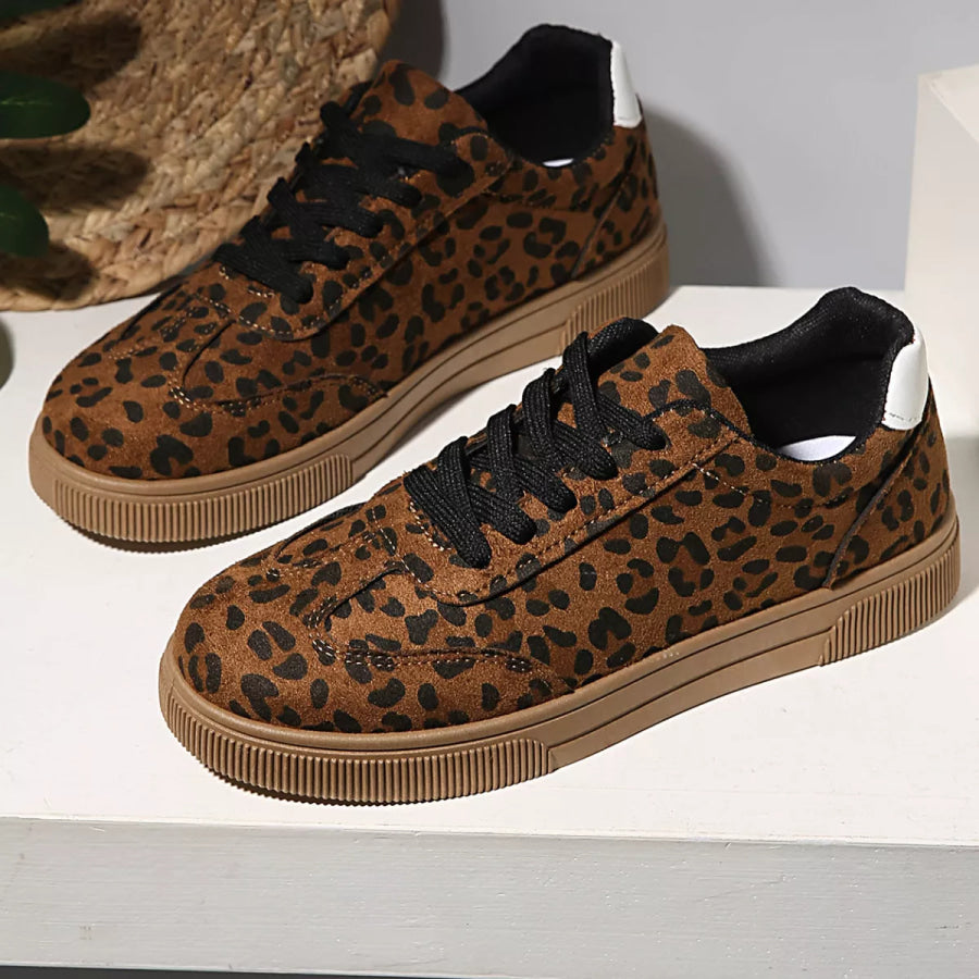 Leopard Lace Up Sneakers Brown / 36 Apparel and Accessories