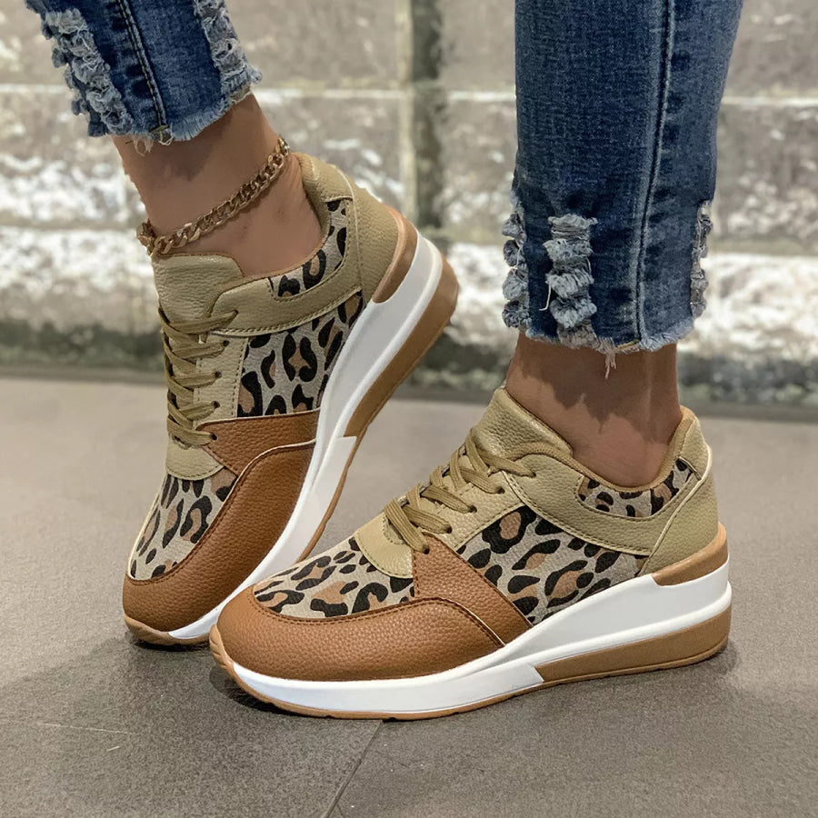 Leopard Lace Up Sneakers Yellow Leopard Print / 36 Apparel and Accessories