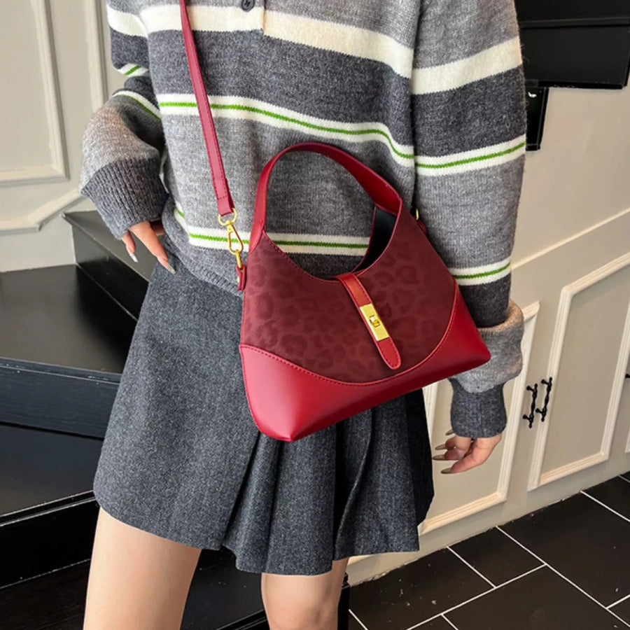 Leopard Leather Trimmed Crossbody Bag Red / onesize Apparel and Accessories