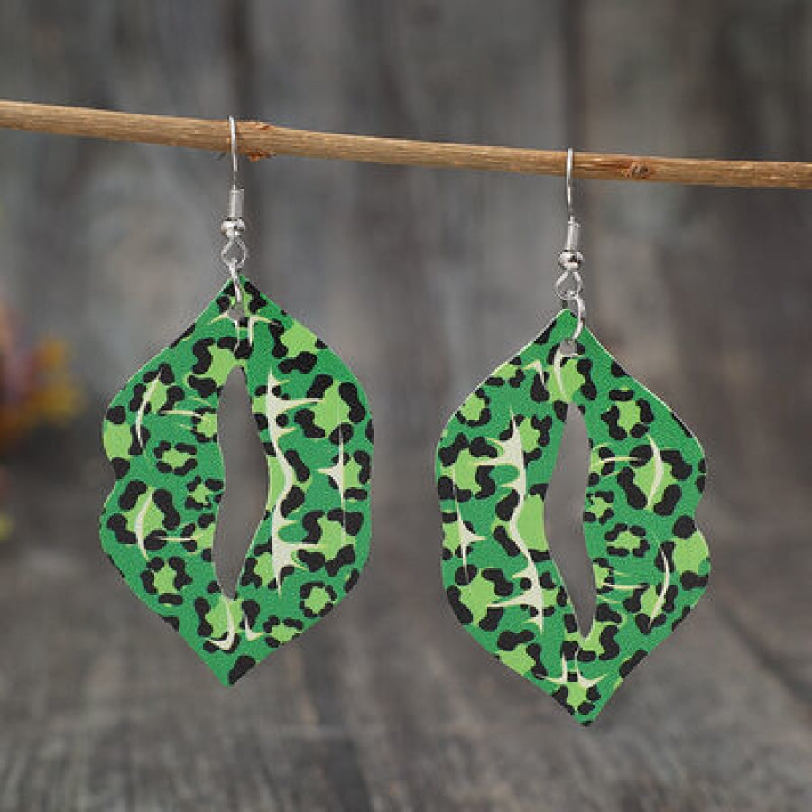 Leopard Lip Shape Leather Earrings Mid Green / One Size Apparel and Accessories