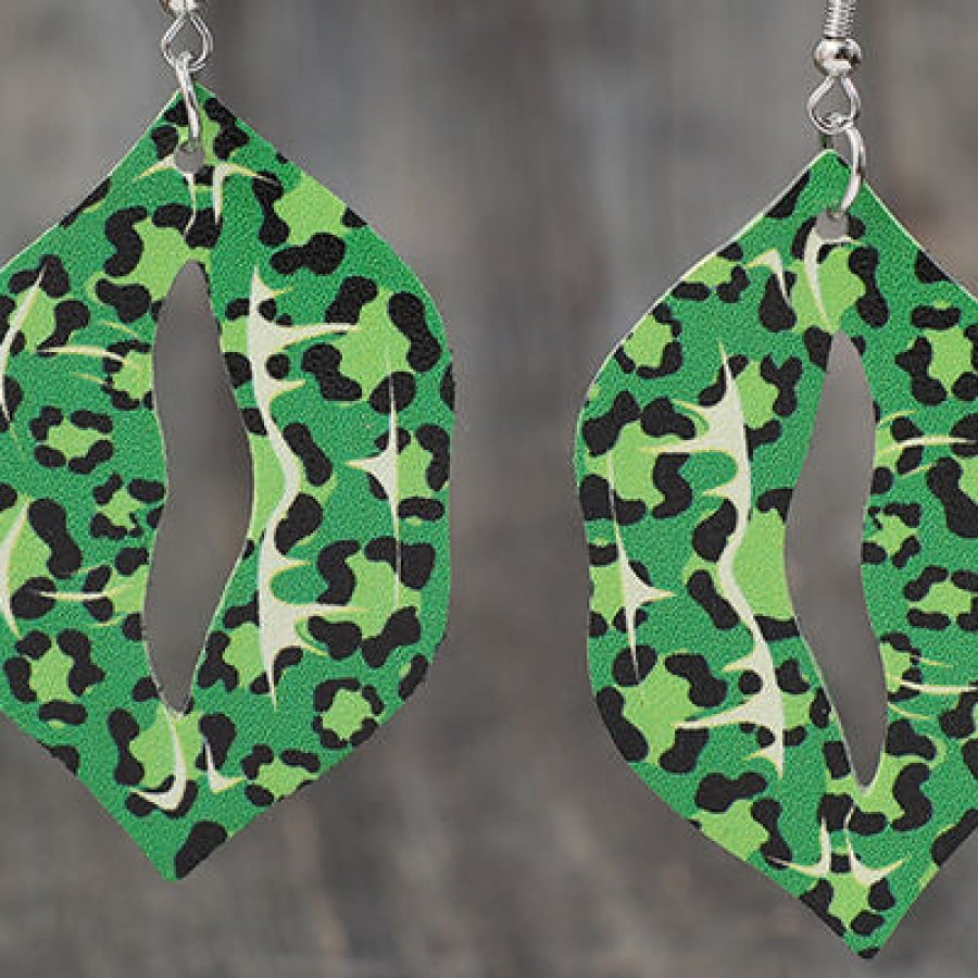 Leopard Lip Shape Leather Earrings Mid Green / One Size Apparel and Accessories