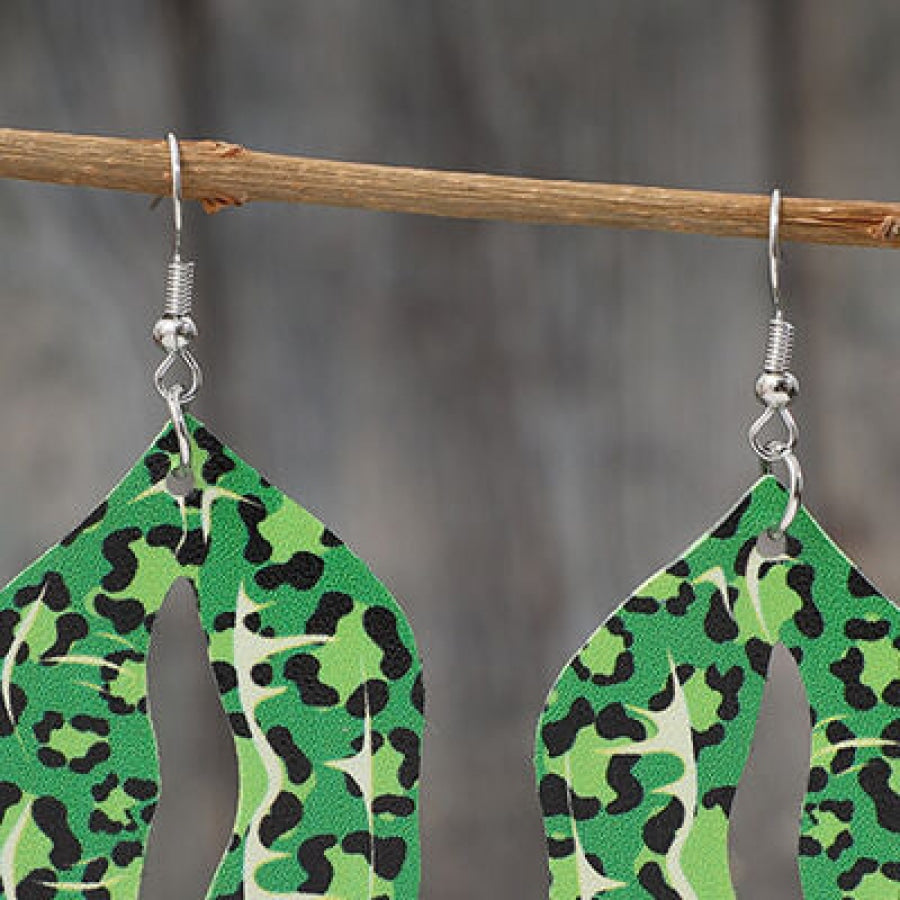 Leopard Lip Shape Leather Earrings Mid Green / One Size Apparel and Accessories