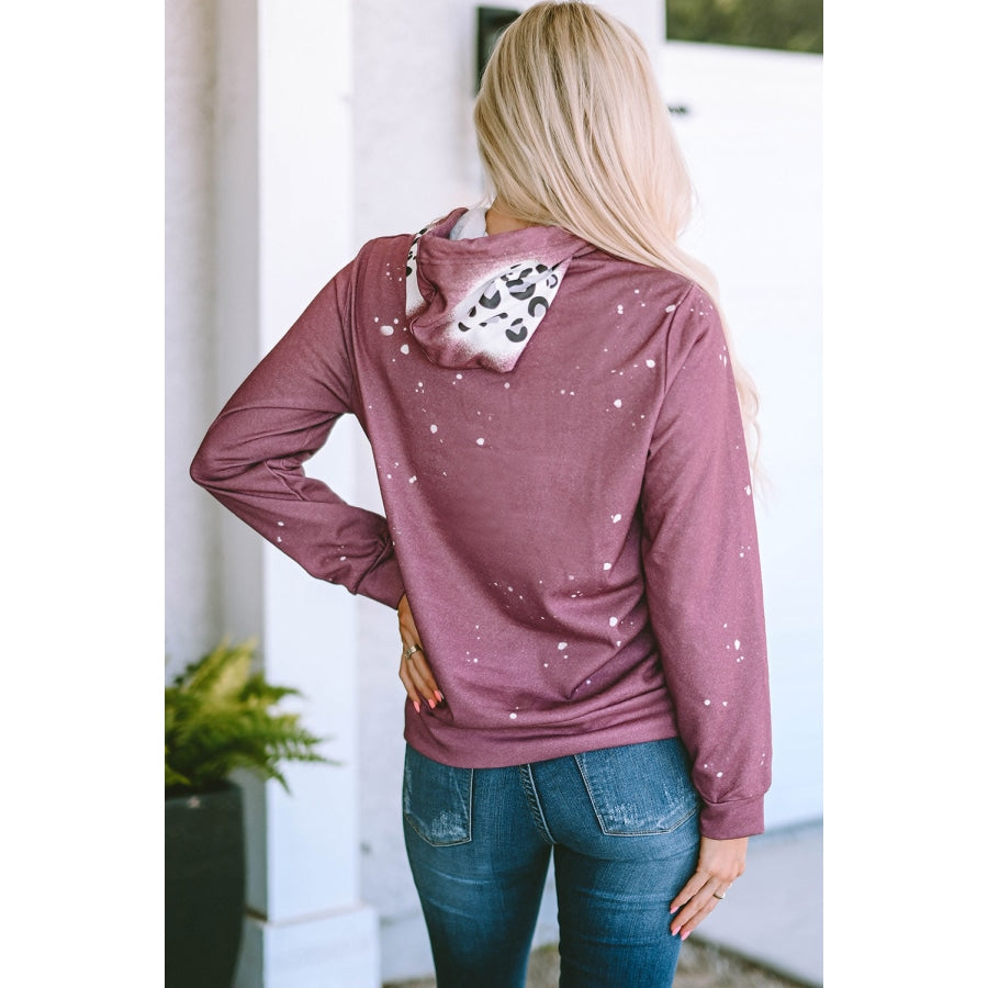 Leopard Long Sleeve Drawstring Hoodie