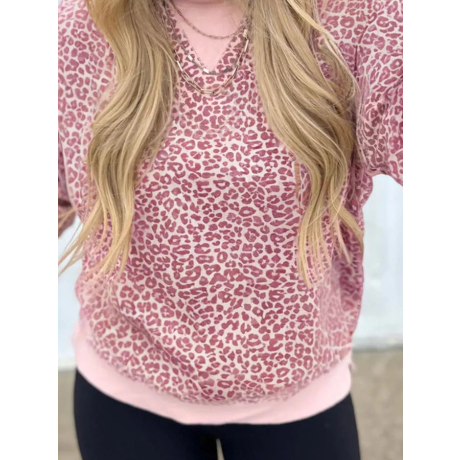 Leopard Long Sleeve Relaxed Fit Sweatshirt Dusty Pink / S Apparel and Accessories