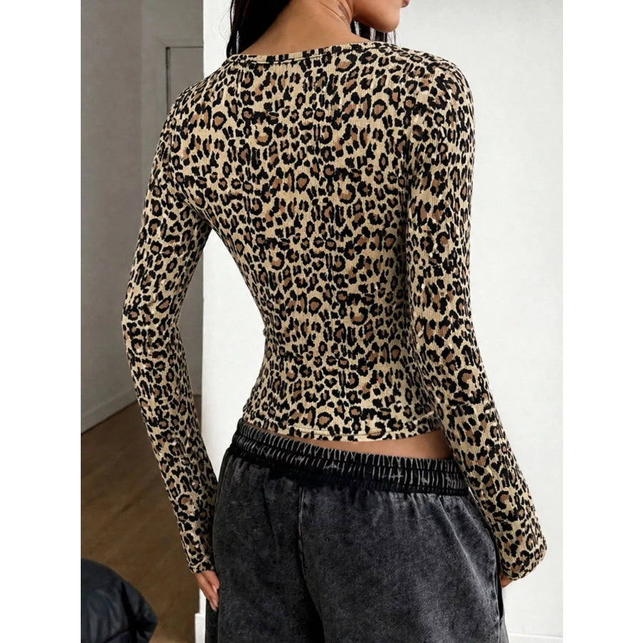Leopard Long Sleeve Slim Fit T-Shirt Apparel and Accessories