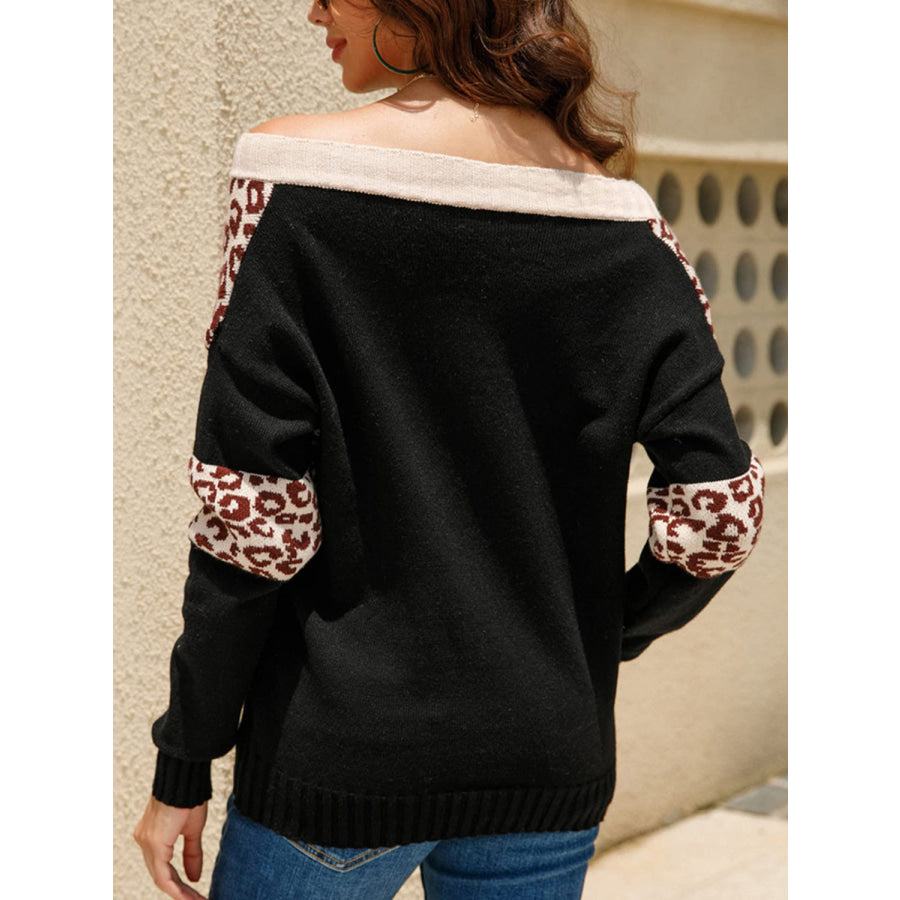 Leopard Long Sleeve Sweater Black / S Apparel and Accessories