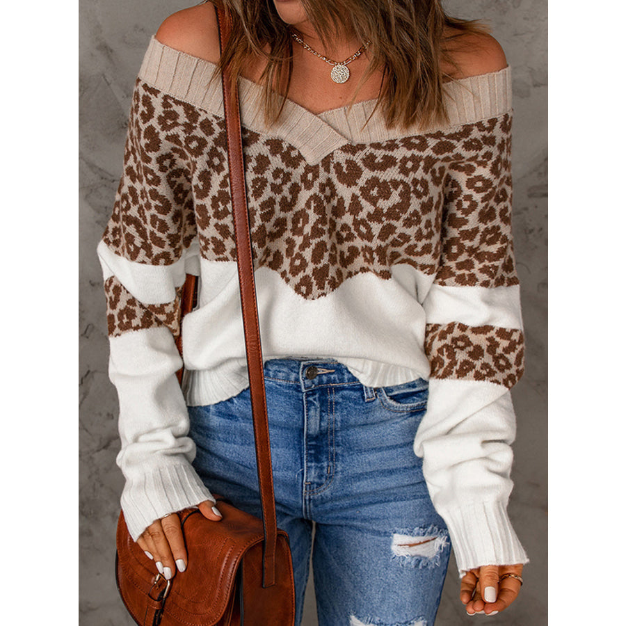 Leopard Long Sleeve Sweater White / S Apparel and Accessories